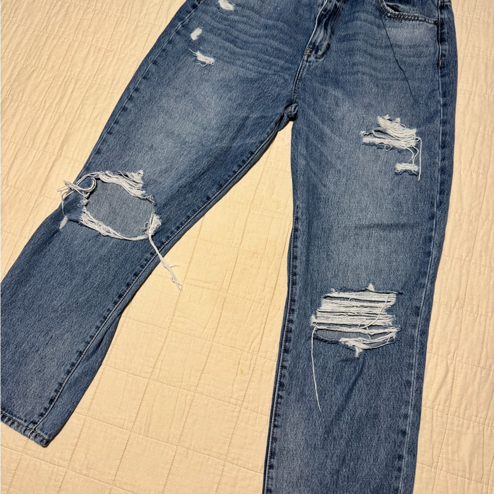 Women's Relaxed Distressed Blue Jeans